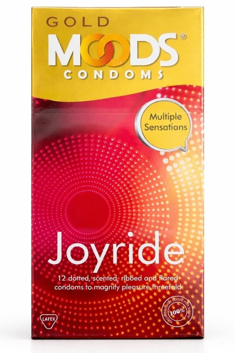 Moods Gold Joyride Condoms Dotted Ribbed & Flared 12 Pieces - Image 3